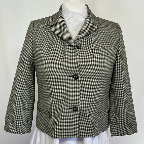 Harvé Benard Wool Houndstooth Blazer Tailored Jacket Small Flawed - Picture 2 of 10